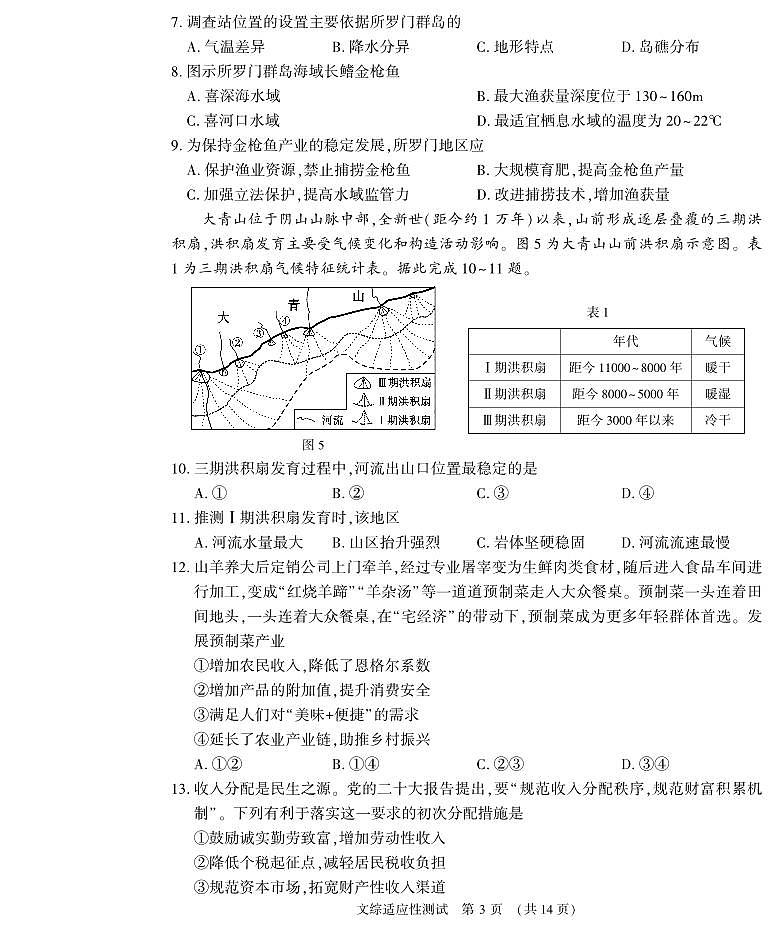 2023年河南省普通高中毕业班高考适应性考试文综试题第3页