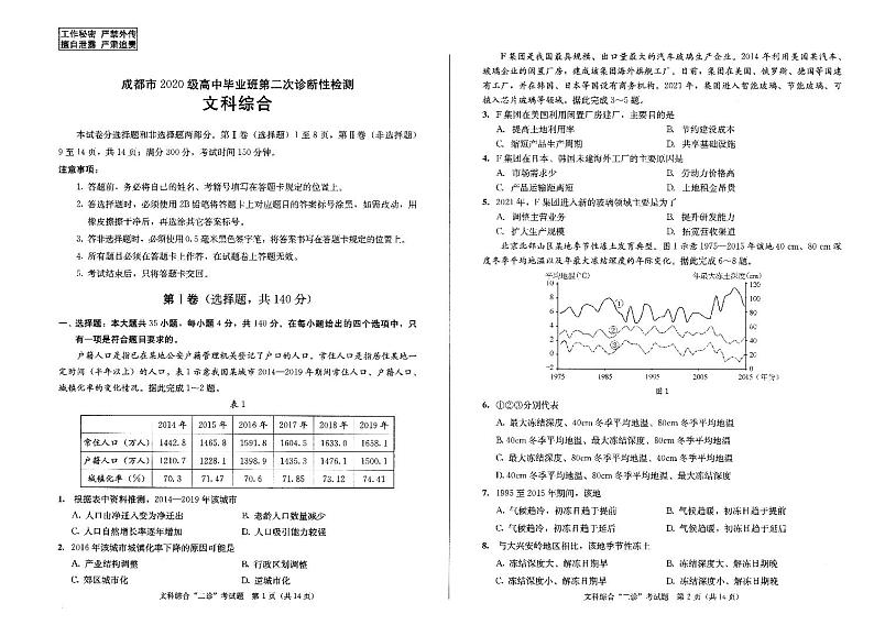 2023级成都二诊考试 文综试卷第1页
