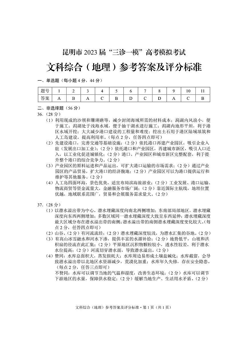 地理答案第1頁(yè)