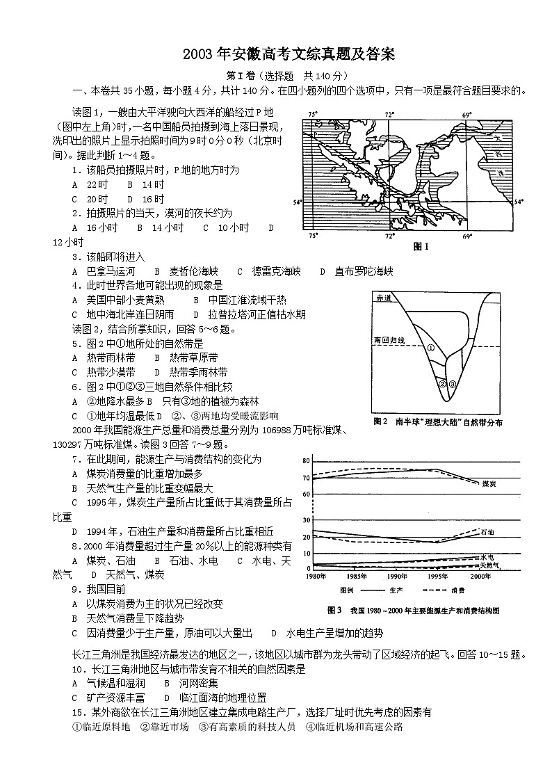 2003年安徽高考文综真题及答案01
