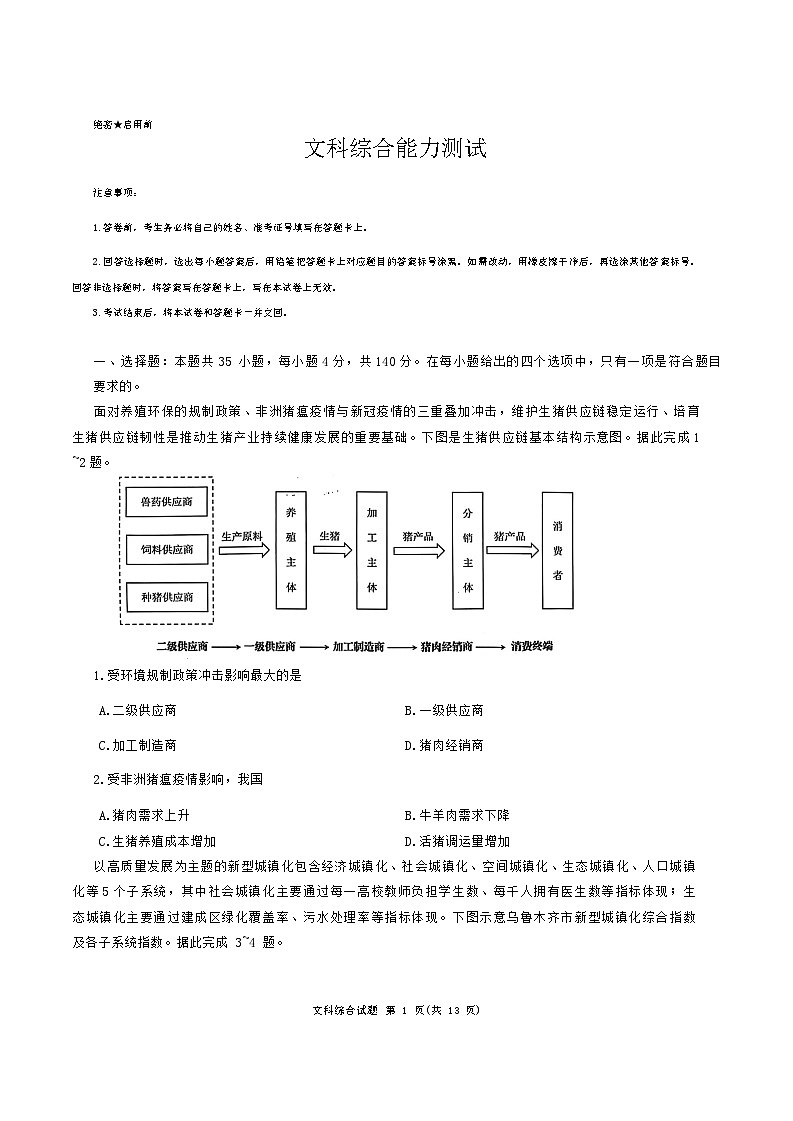 2024届河南省郑州市名校教研联盟高三下学期模拟预测文综试题01