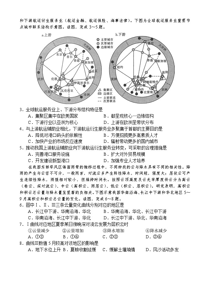 河南省八市重点高中2024届高三下学期第一次模拟考试文科综合试题02