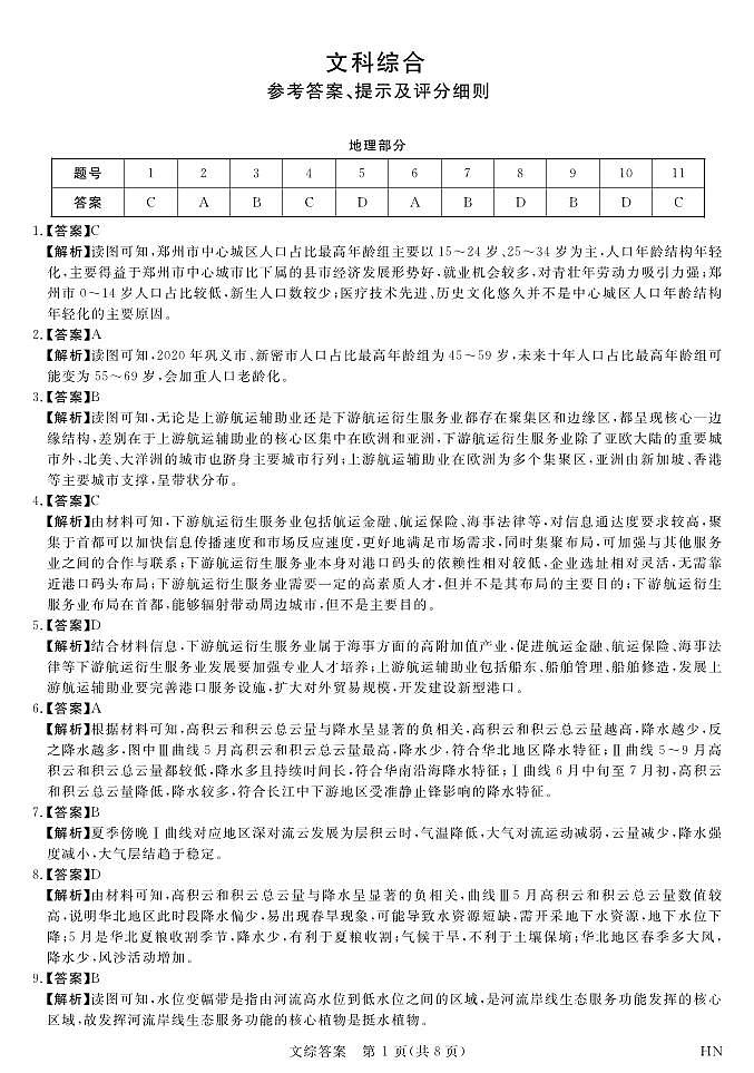 河南省八市重点高中2024届高三下学期第一次模拟考试文科综合试题01