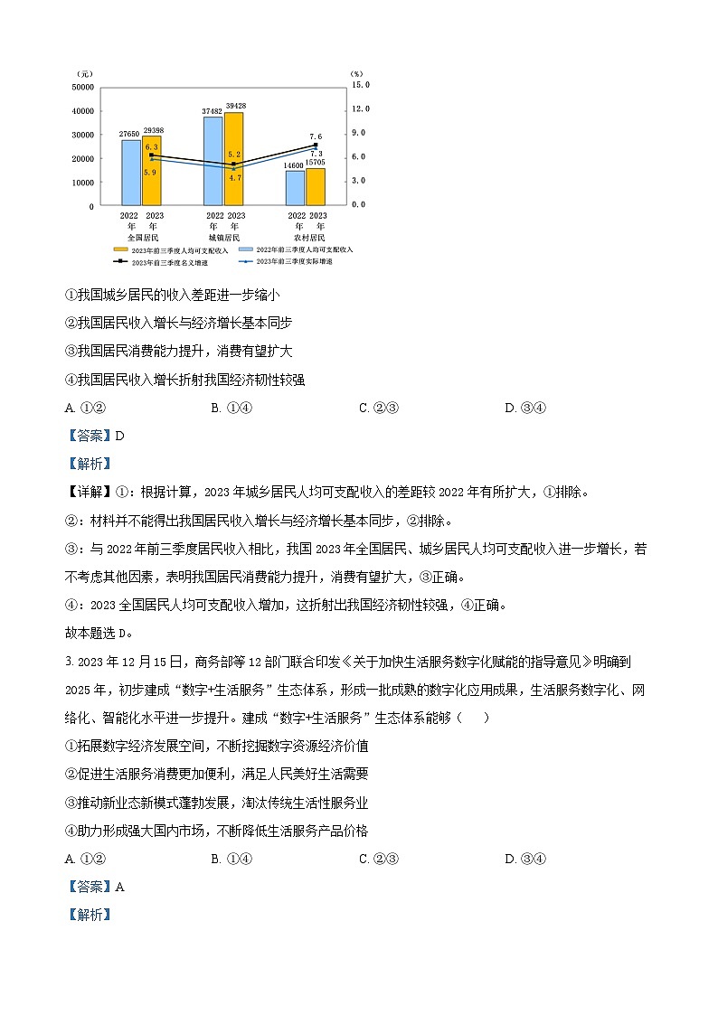 2024届四川省百师联盟高三信息押题卷(三)全国卷文综试题-高中政治(原卷版+解析版)02