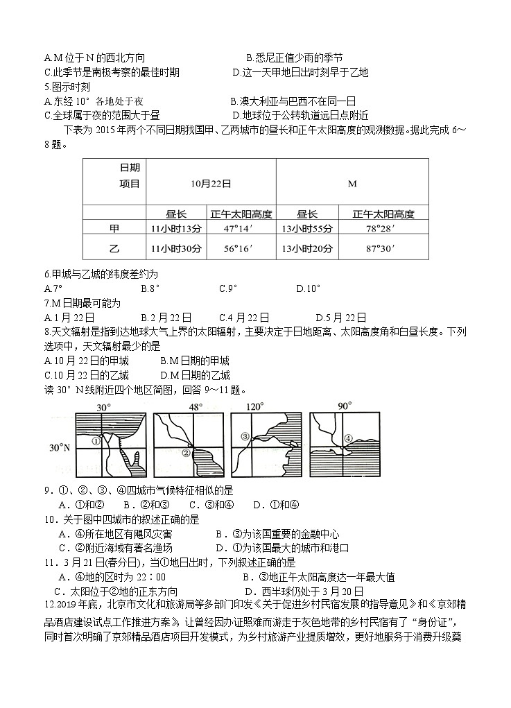 广西桂林十八中2021届高三上学期第一次月考 文综(含答案) 试卷02