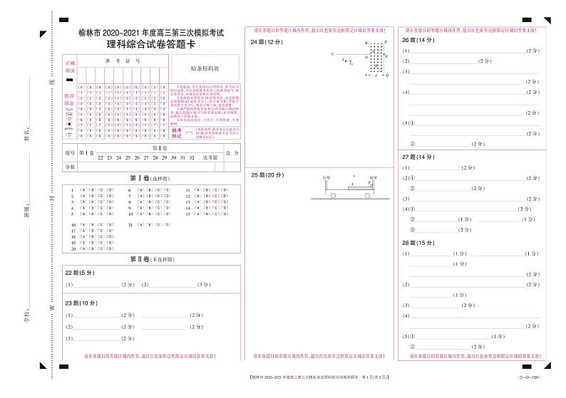 2021届陕西省榆林市高三下学期高考模拟第三次测试(三模)理综试题 PDF版01