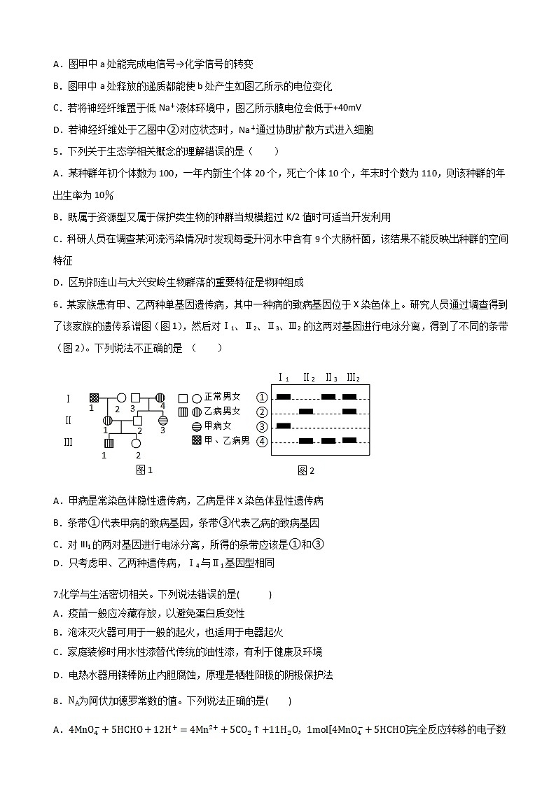2021届甘肃省嘉陵关市第一中学高三下学期六模考试理综试题(word版)第2页