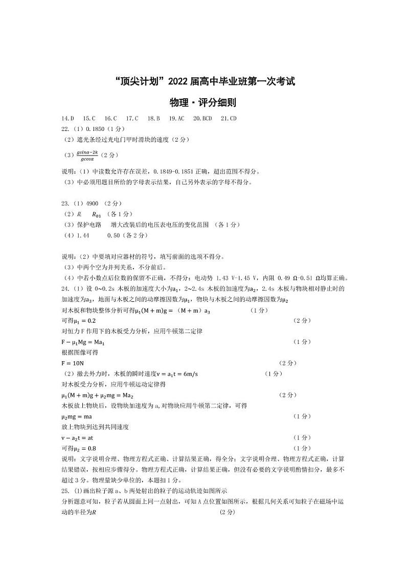 2022届河南省大联考“顶尖计划”高三上学期第一次考试理综试题(PDF版)01