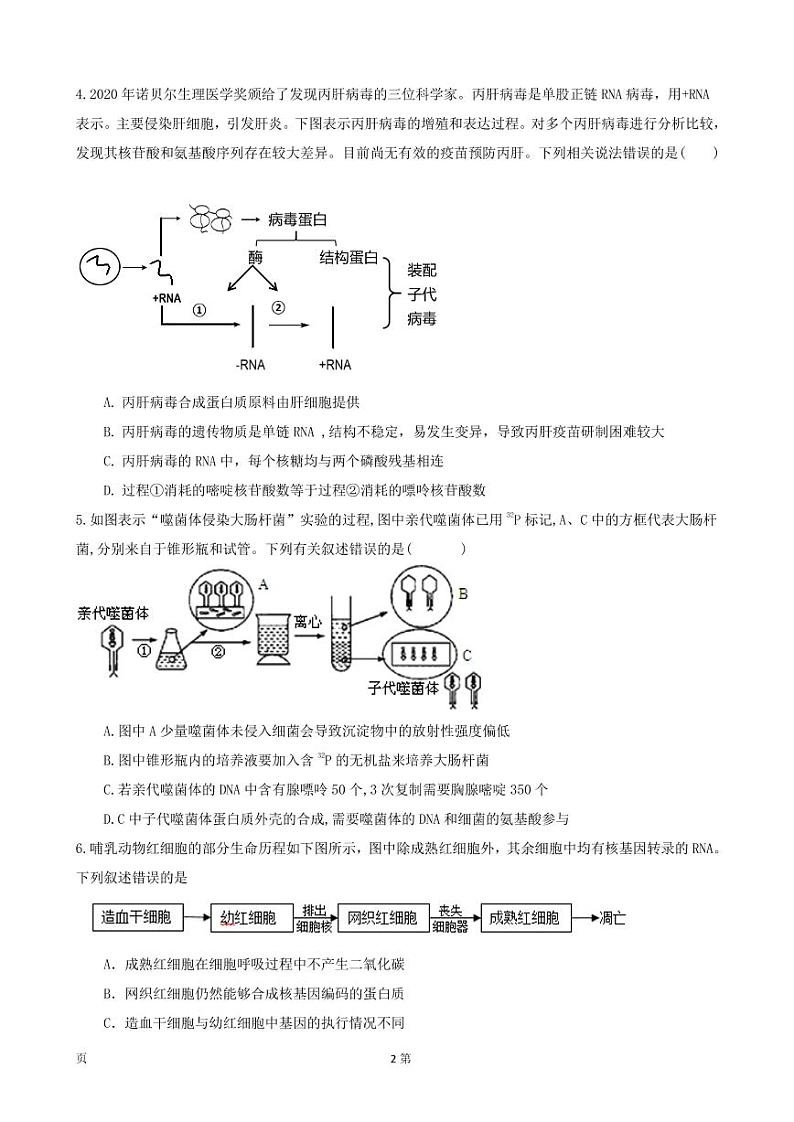 2022届西藏拉萨中学高三上学期第二次月考理综试题(PDF版含答案)第2页