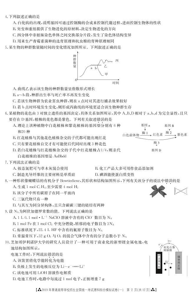 辽宁省抚顺市2019模拟一考试理综试卷（PDF版）02