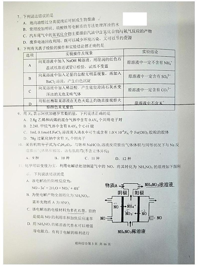 2019届东北师大附中、重庆一中、吉大附中、长春十一中等高三联合模拟考试理科综合试题 PDF版第3页