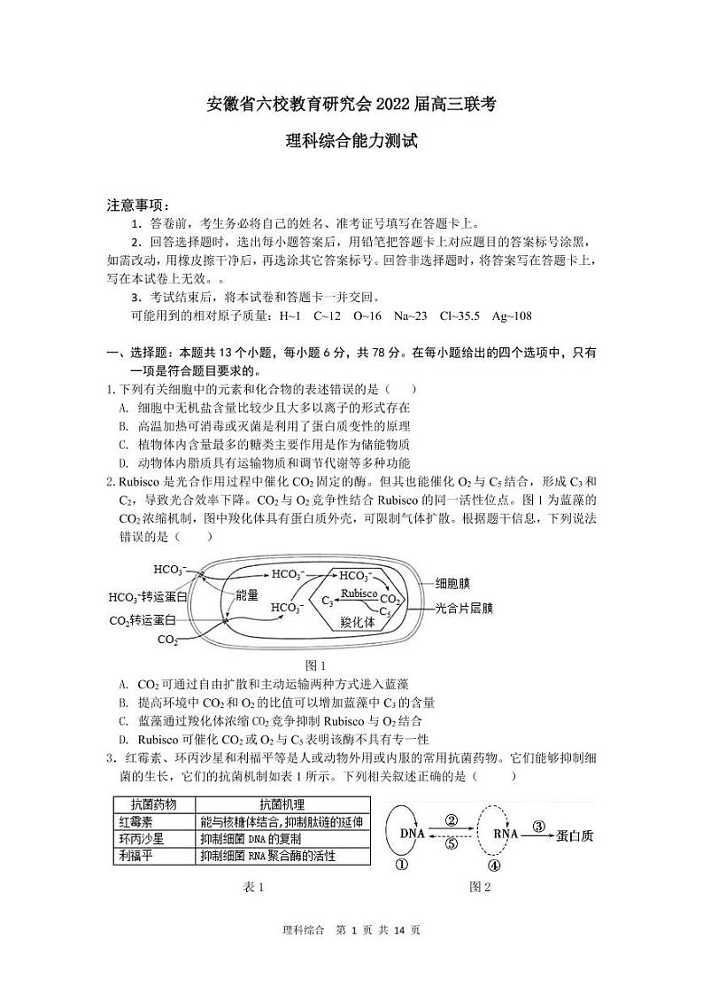 理科综合试卷(定稿)第1页