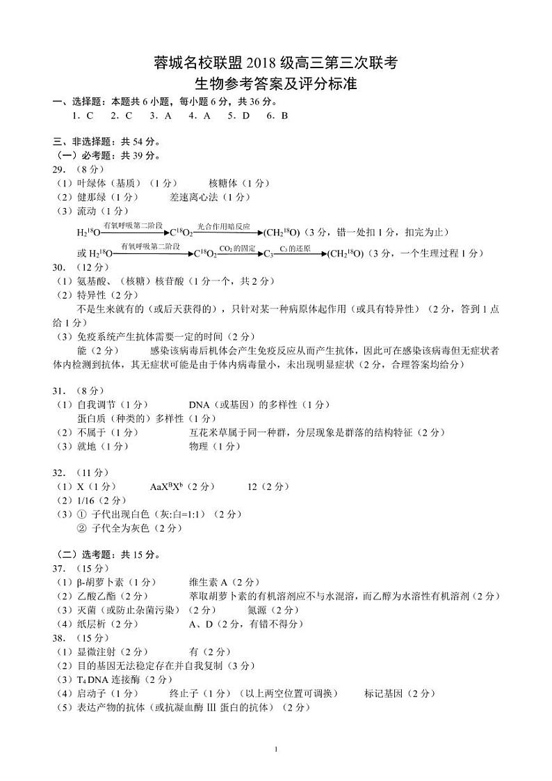 2021届四川省成都市蓉城名校联盟高三下学期4月第三次联考理科综合试题 PDF版01
