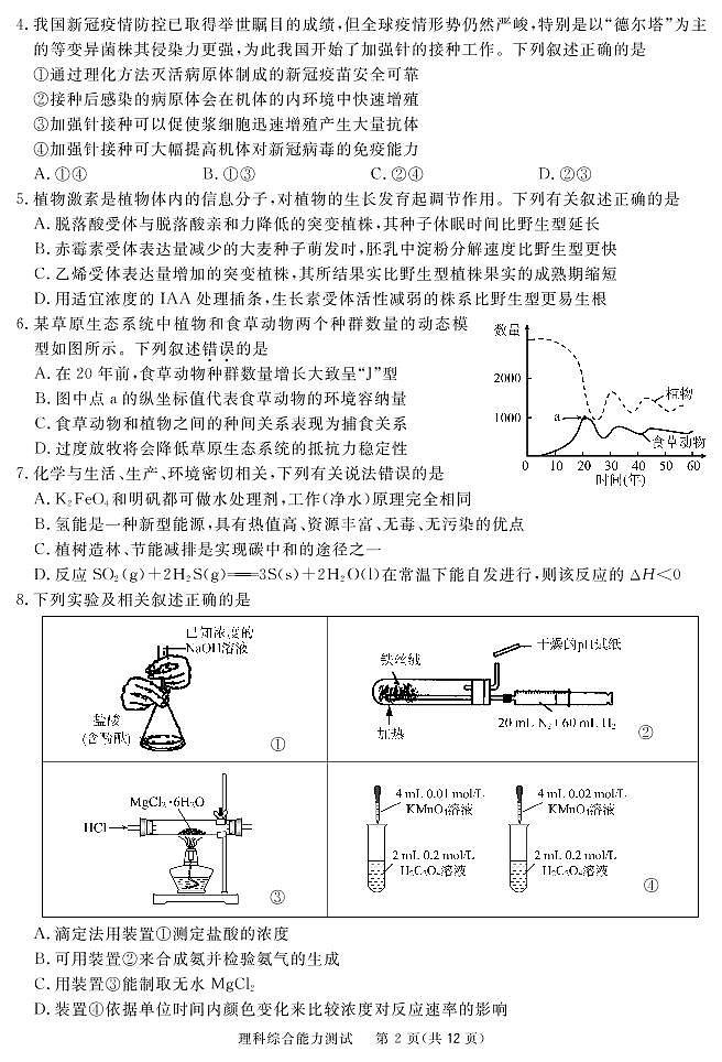2021-2022学年四川省眉山市高二上学期期末教学质量检测理综试题(PDF版)第2页