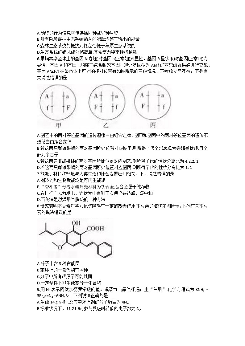 2022届吉林省白山市高三上学期一模理科综合试题第2页