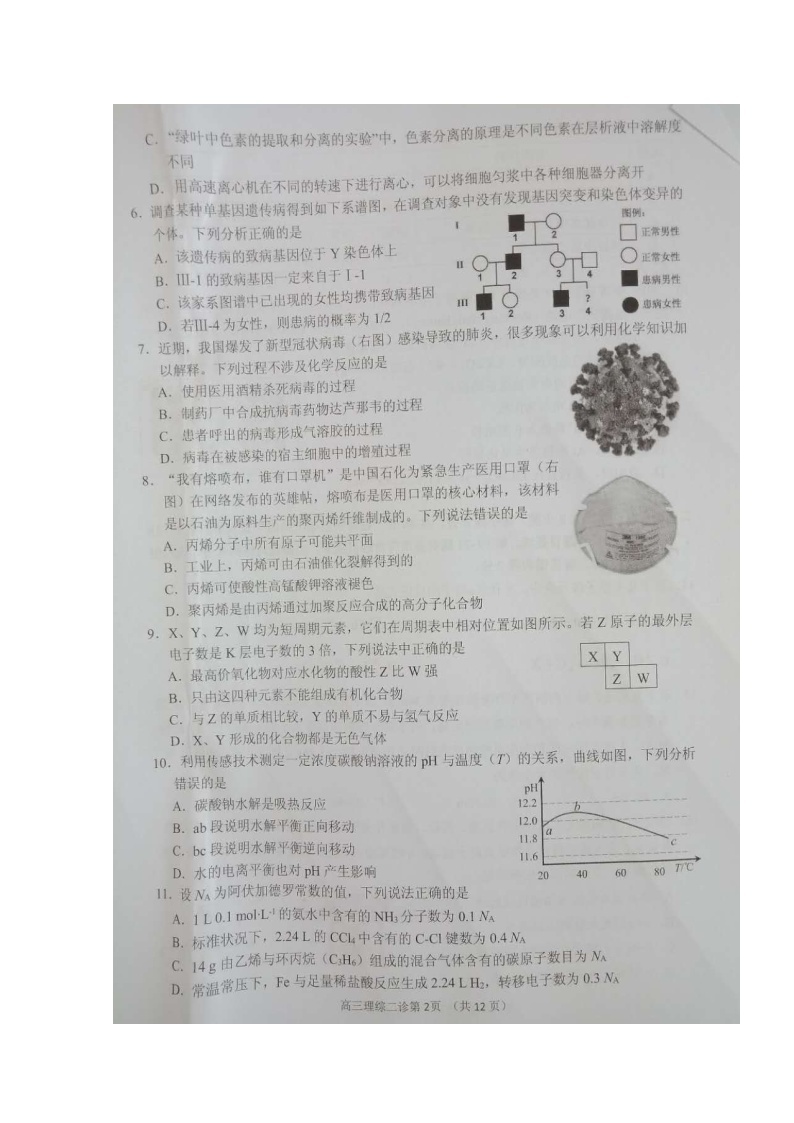 四川省南充市2020届高三第二次高考适应性考试理科综合试题 图片版缺答案02