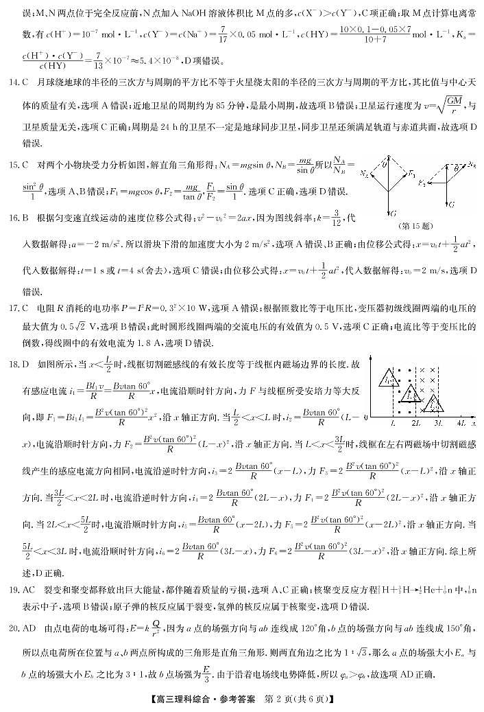 22届联盟4月第二次质量检测(老高考)-理综答案第2页
