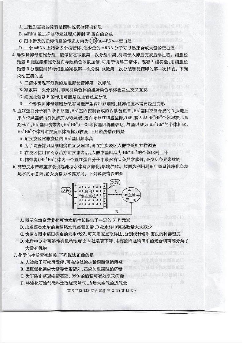 2021届江西省九江市高考二模理科综合试题第2页