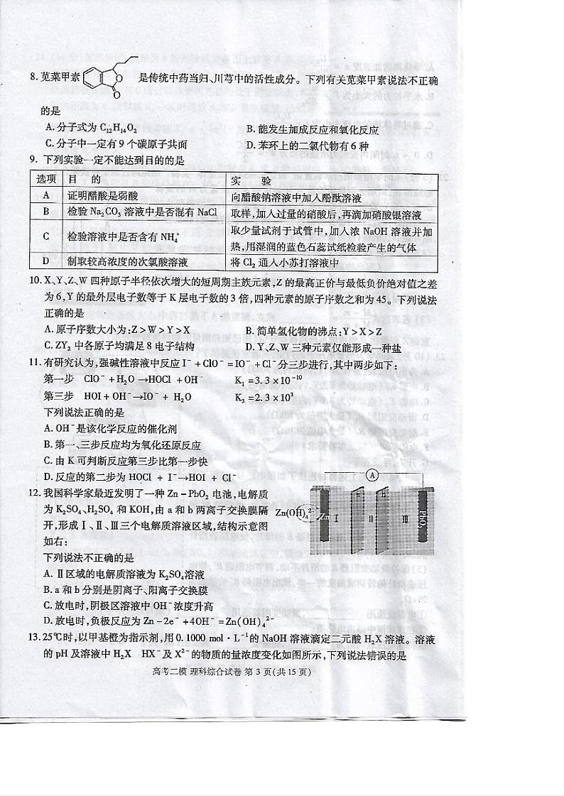 2021届江西省九江市高考二模理科综合试题第3页