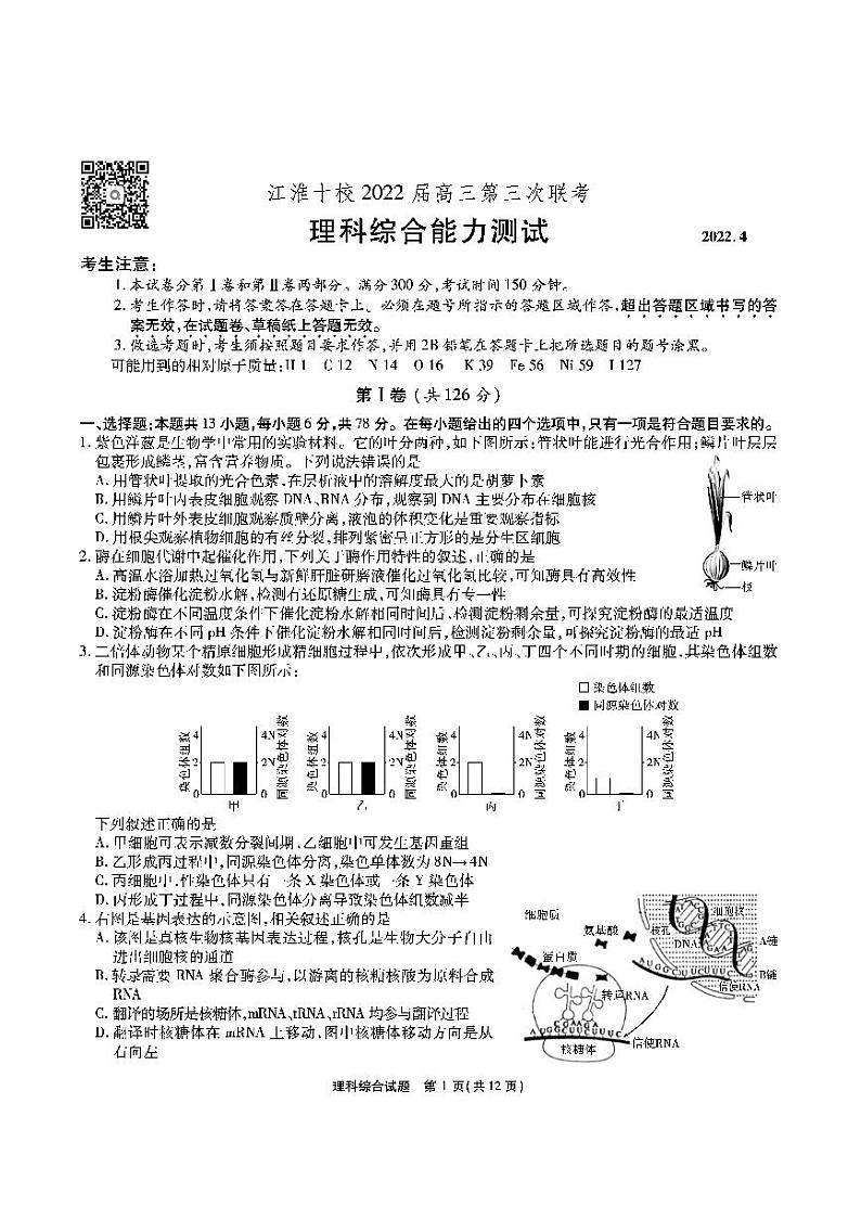 江淮十校高三第三次联考 理综试题第1页