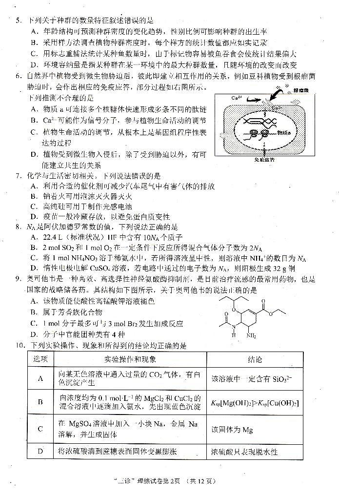 四川省南充市三诊理综第2页