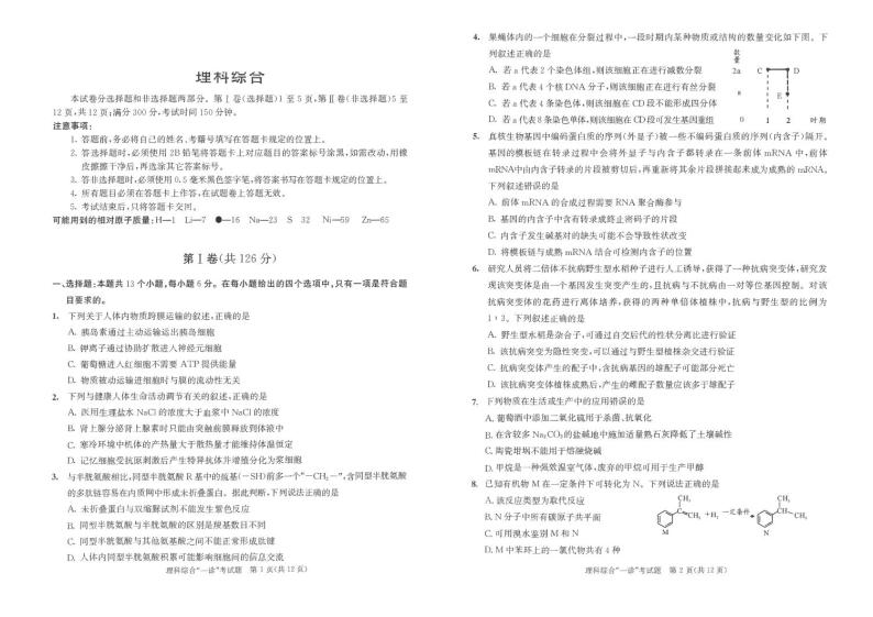 四川省成都市2020届高三第一次诊断考试理科综合试题含答案01