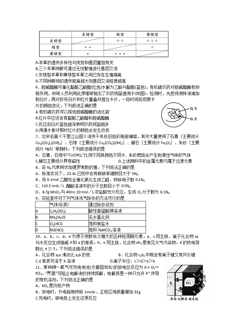 2022届四川省成都市高三第三次诊断考试理科综合试卷 word无答案第2页