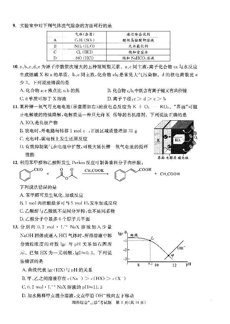 2022成都高三下学期第三次诊断性考试(成都三诊)理综试题03