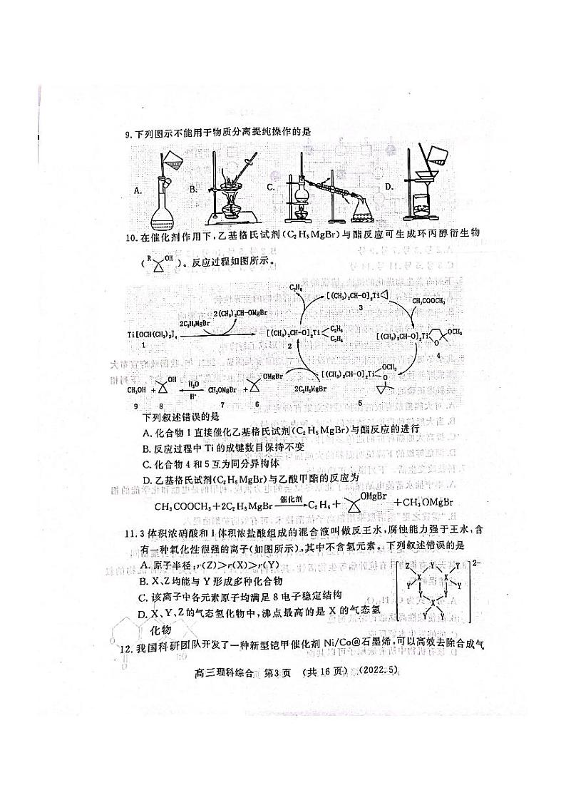 2022年河南洛阳高三三模理综试卷及答案03