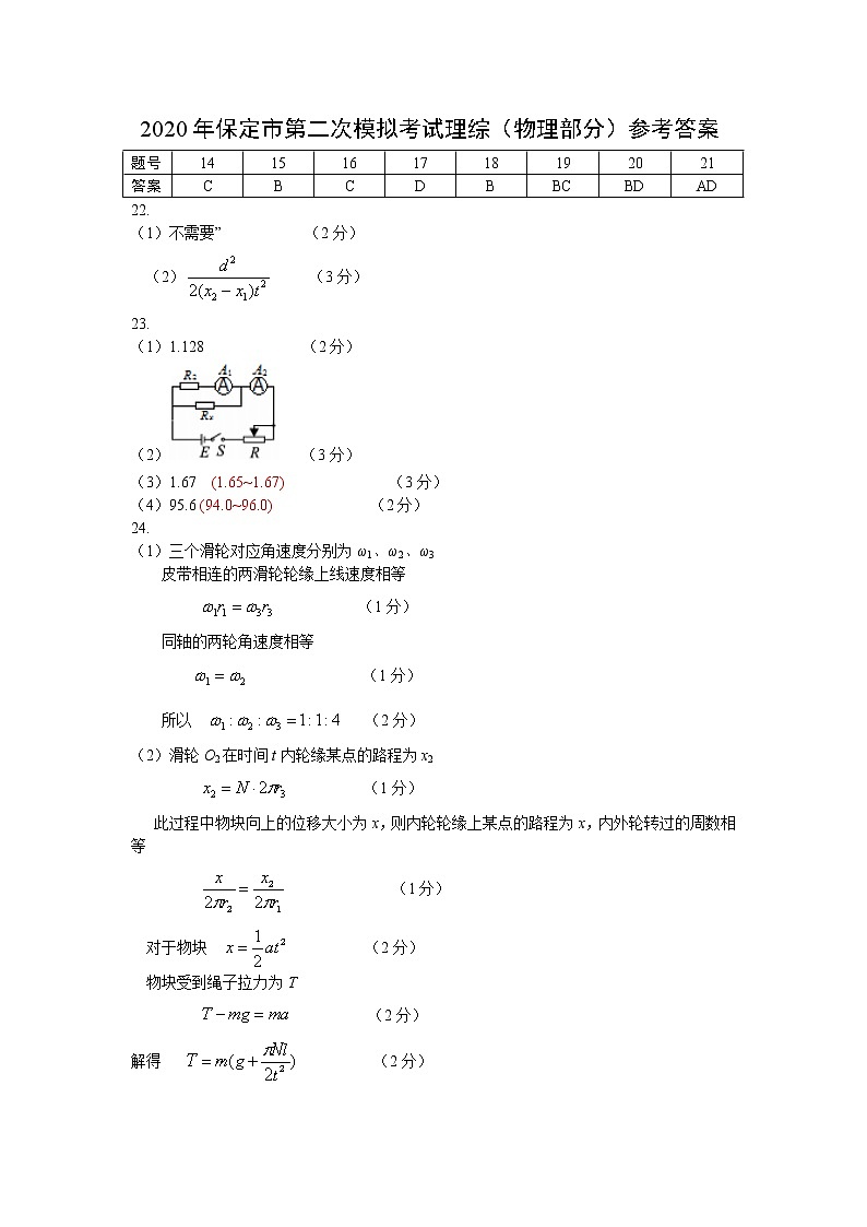2020届河北省保定市高三下学期第二次模拟考试理科综合试题 PDF版01