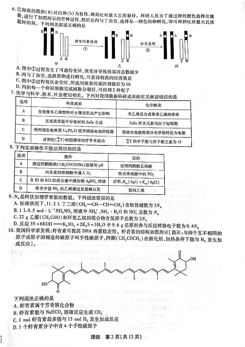 2022届江西高三5月联考·理综试卷第2页