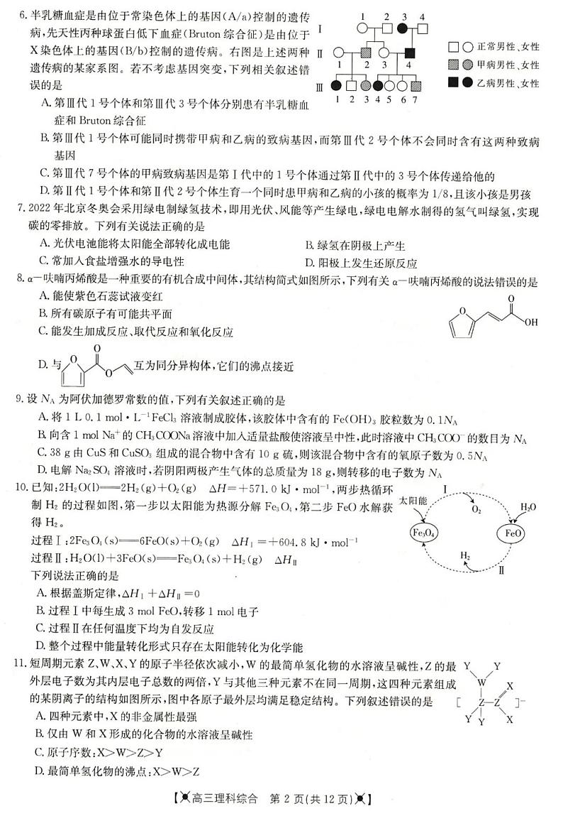 内蒙古赤峰市2022届高三5月联考理综试卷第2页