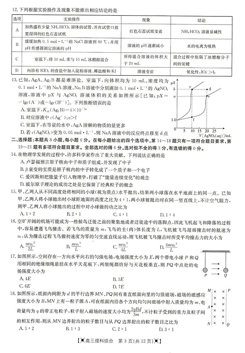 内蒙古赤峰市2022届高三5月联考理综试卷第3页