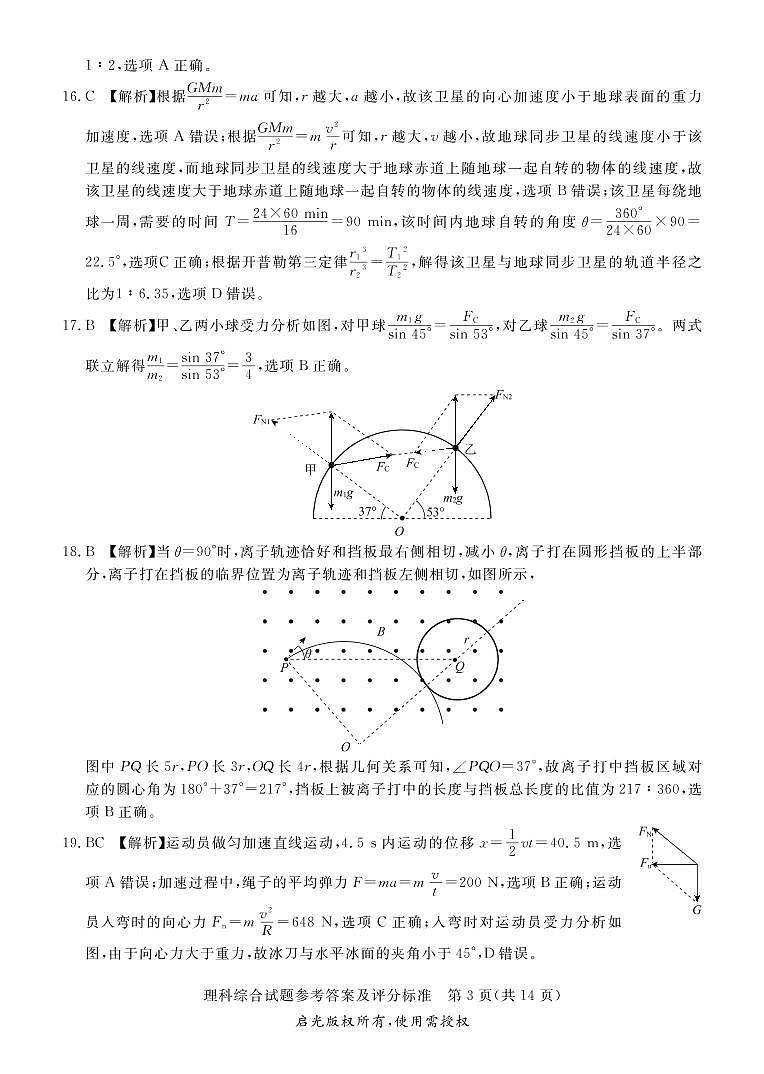 山西省吕梁市2022届高三下学期二模理科综合答案第3页