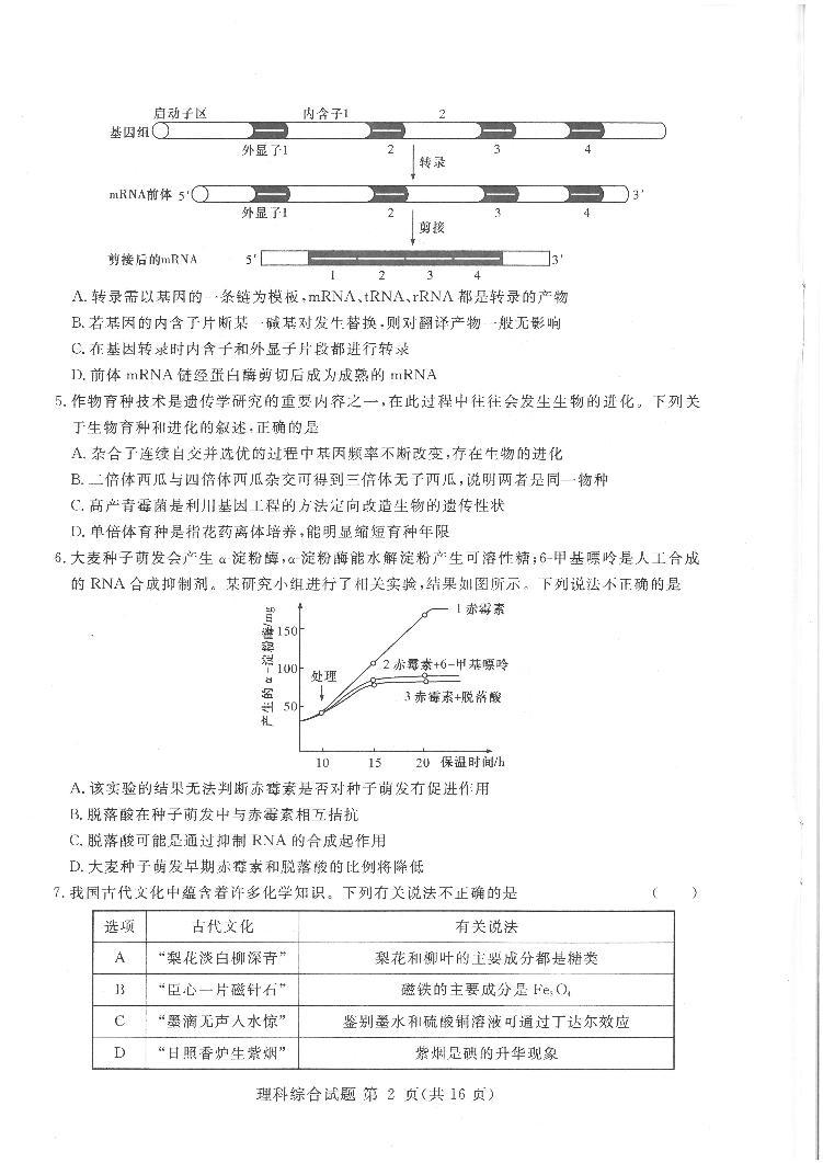 2021届湘豫名校联盟高三下学期5月联考理综试卷 PDF版02