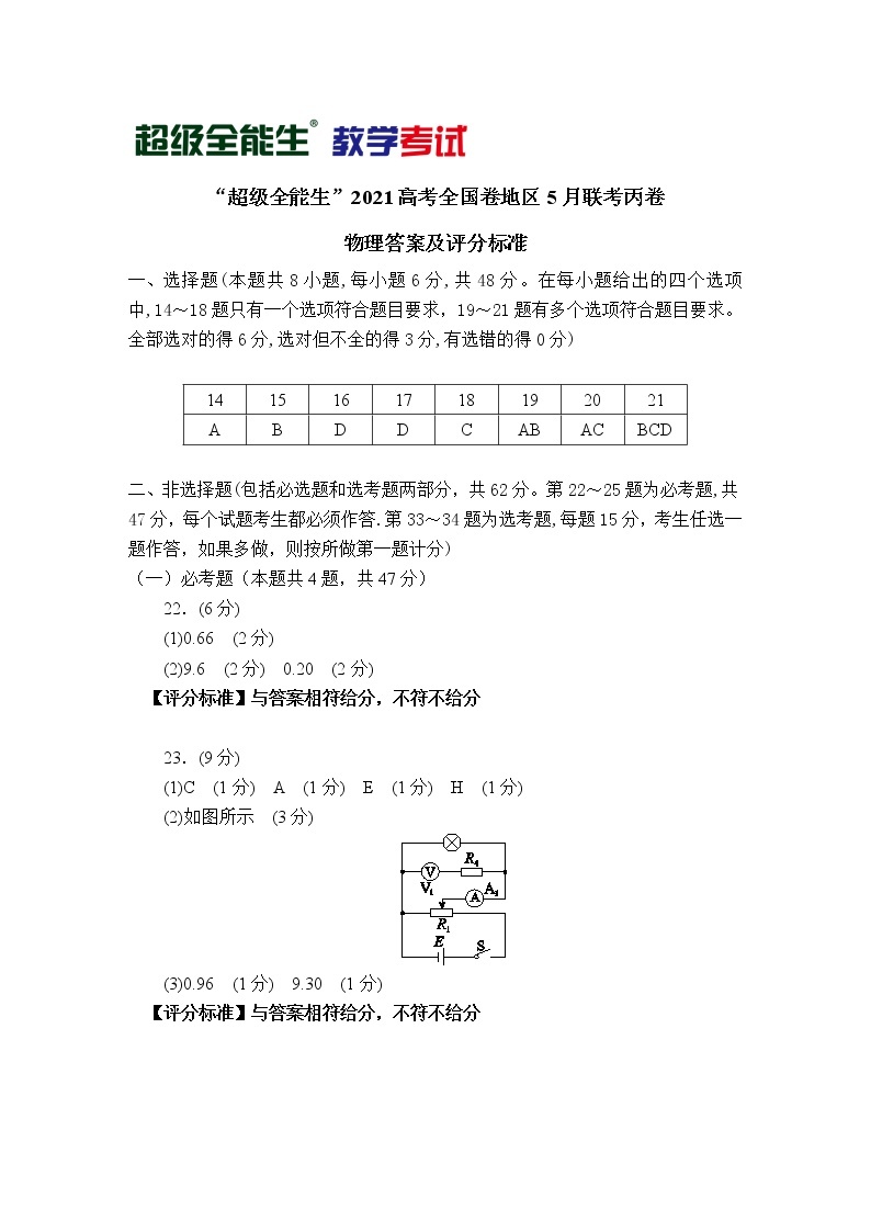 2021“超级全能生”高三全国卷地区5月联考试题（丙卷）理科综合PDF版含解析01