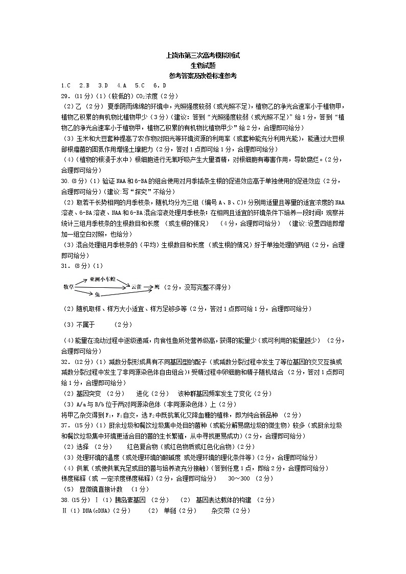 2021上饶高三下学期5月第三次模拟考试(三模)理科综合试题扫描版含答案01
