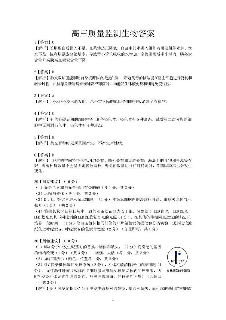 2021抚州高三下学期教学质量监测卷理综PDF版含答案01