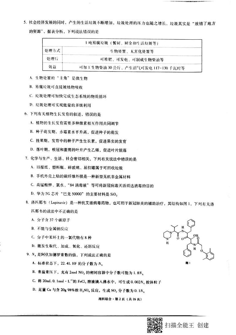 2021贵港高三上学期12月联考监测理科综合试题图片版含答案02
