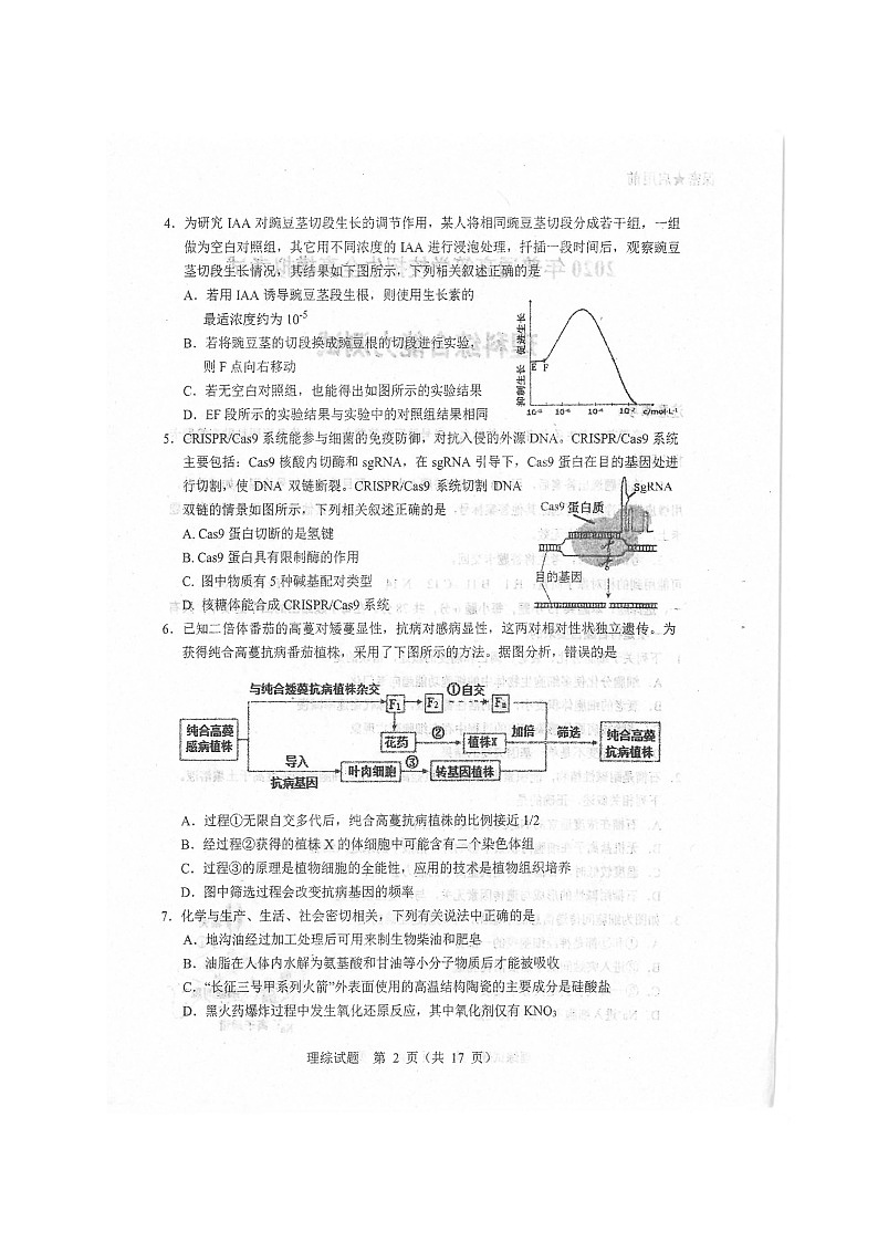 2020本溪满族自治县高级中学高三高考全真模拟统一考试理科综合试题扫描版含答案第3页