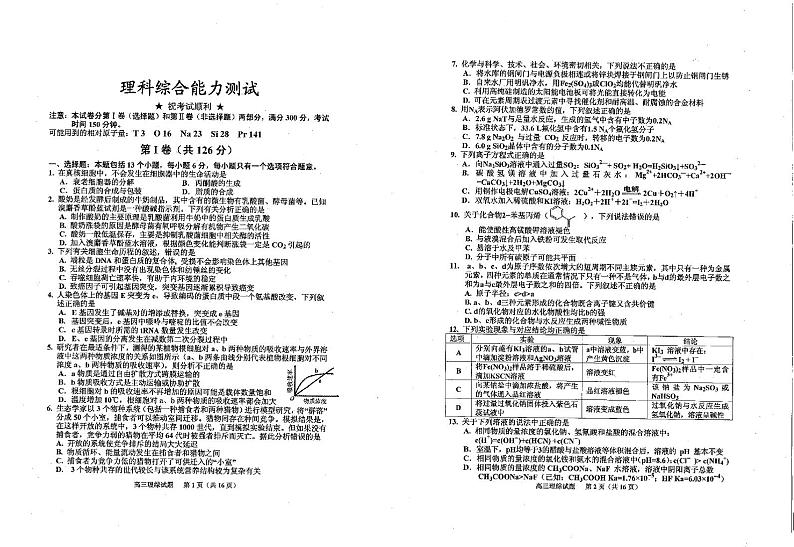 2020吉化一中高三适应性测试理综试卷PDF版含答案第1页