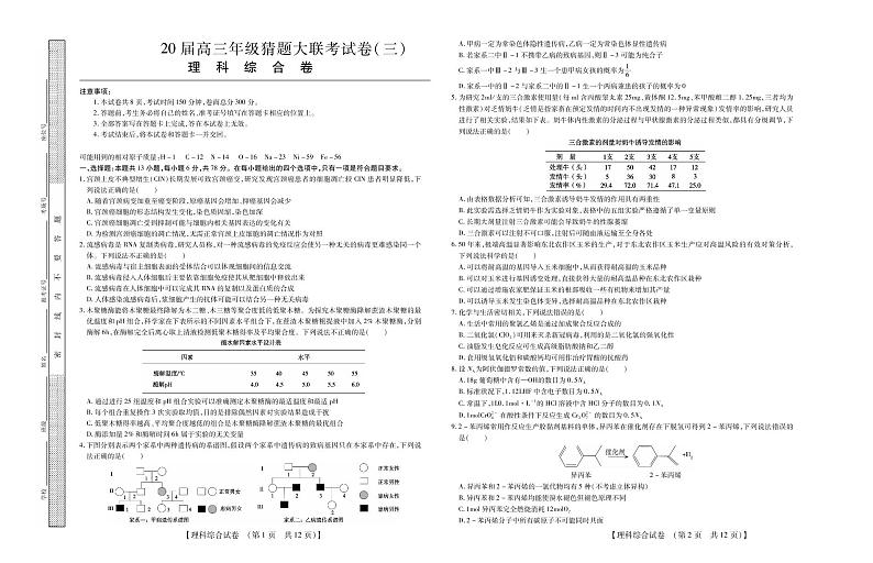 高三理科综合能力测试卷第1页