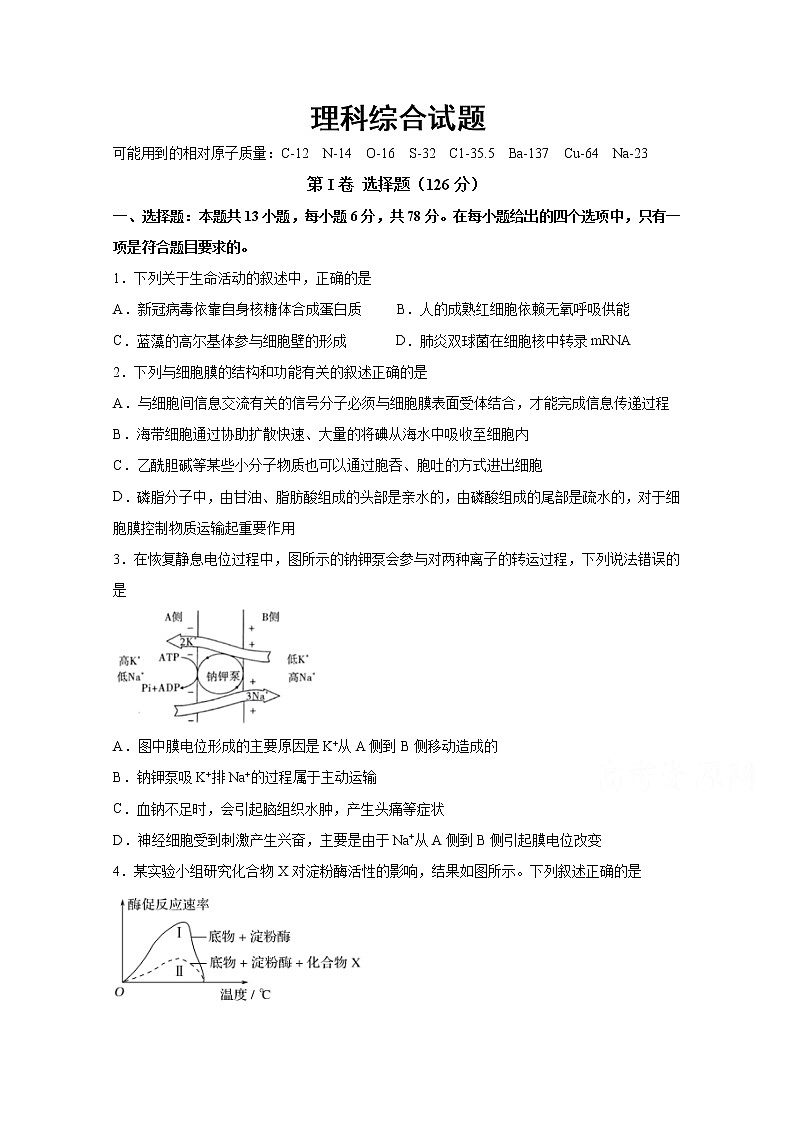 2020遂宁射洪中学高三第一次高考模拟考试理科综合含答案01