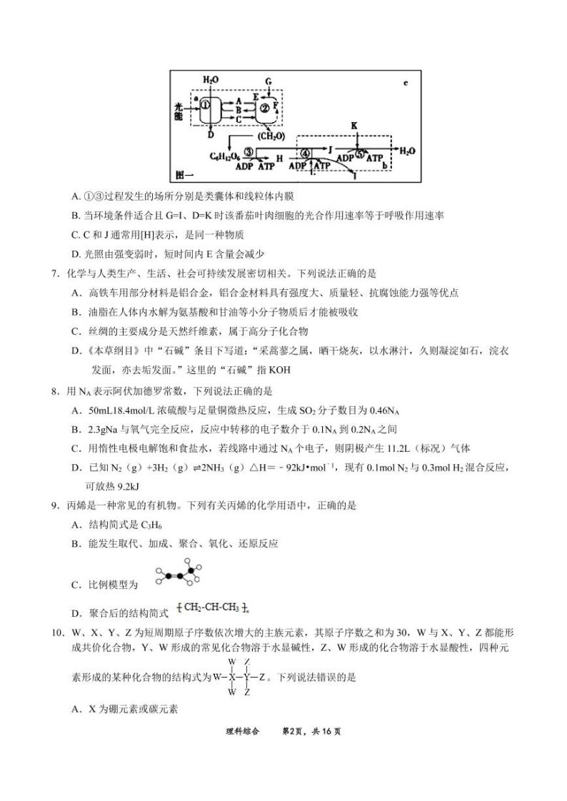 2020省大庆实验中学高三5月综合训练（一）理科综合试题PDF版含答案02