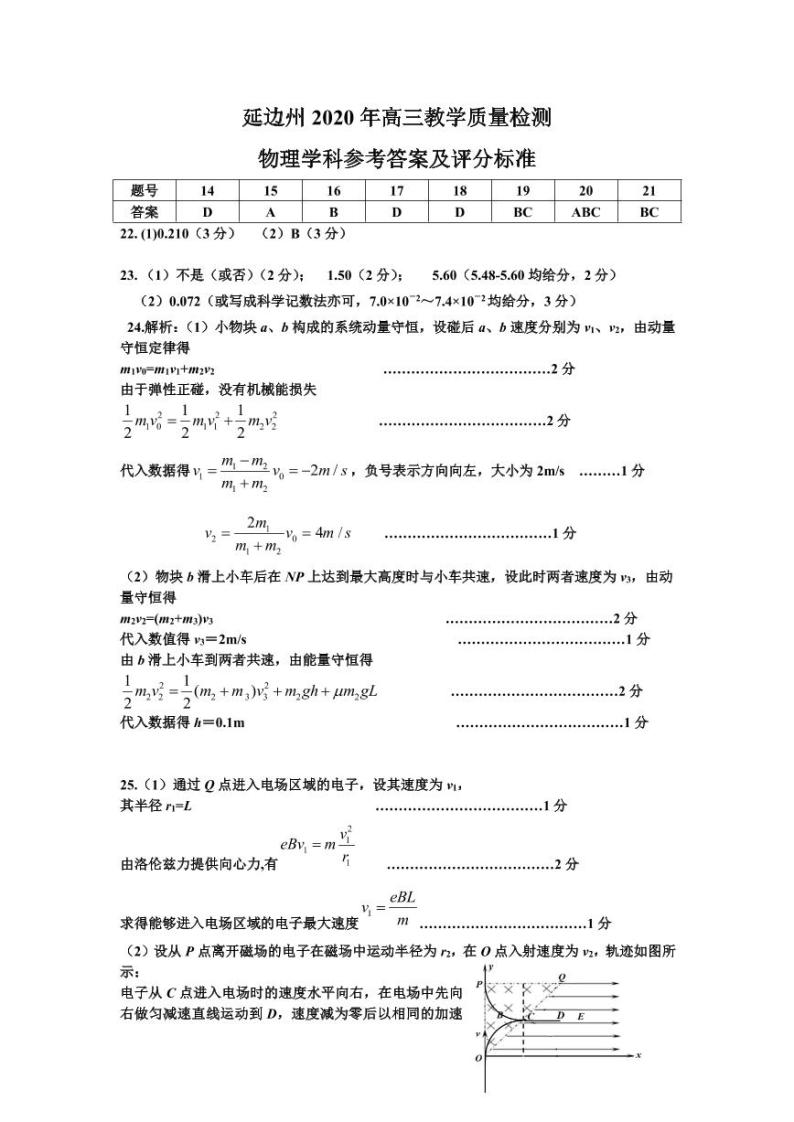 2020延边州高三下学期4月教学质量检测理科综合PDF版含答案01