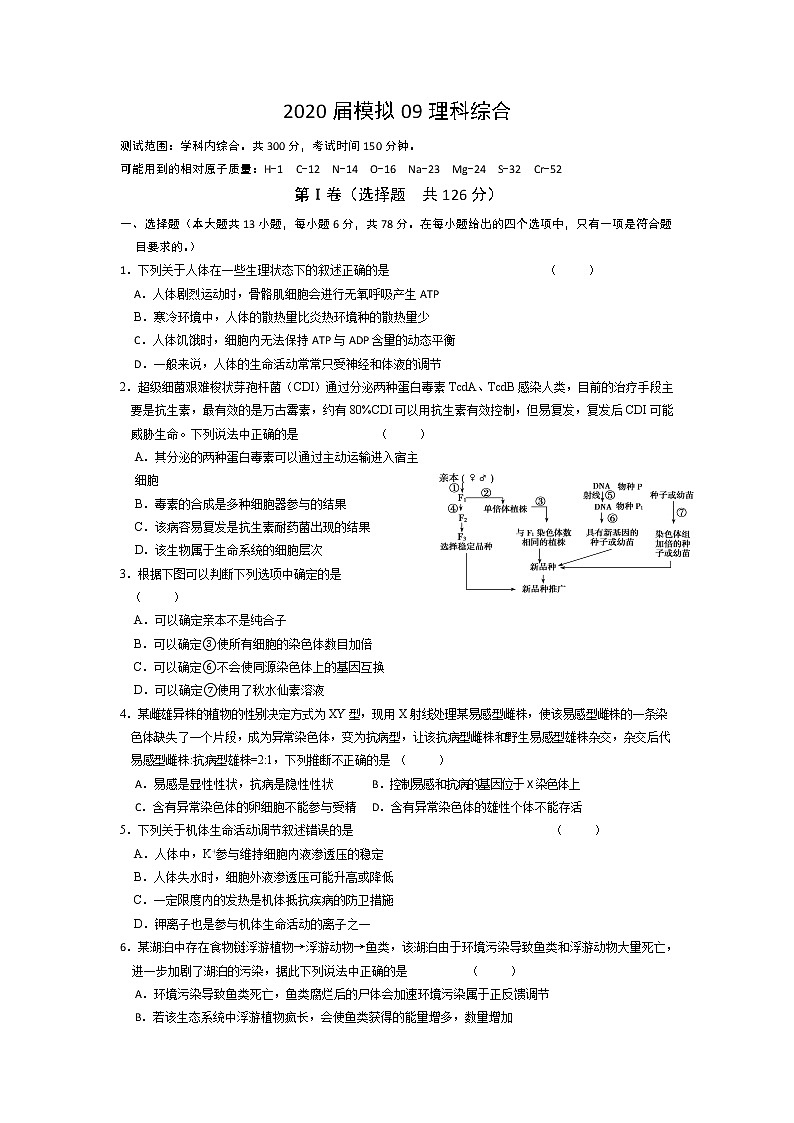 2020六安一中高三下学期模拟卷(九)理科综合试题含答案第1页
