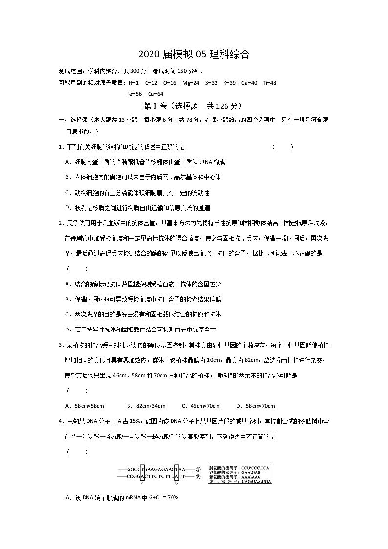 2020六安一中高三下学期模拟卷(五)理科综合试题含答案第1页