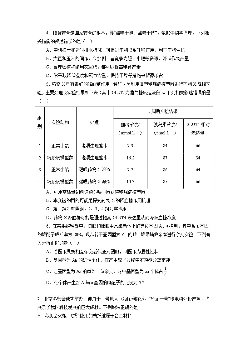 2023年高考第一次模拟考试卷:理科综合(全国乙卷)(考试版)第2页