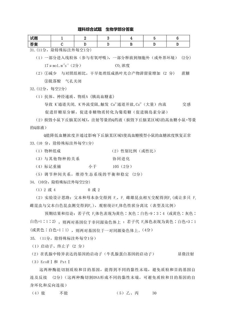 2023届黑龙江省大庆市高三二模 理综试题及答案01
