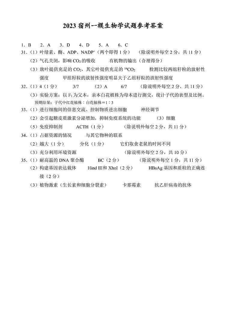 理科综合答案第1页